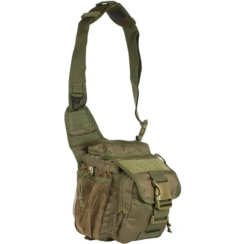 Product Data: Advanced Tactical Hipster

Description:
Green shoulder bag, multiple advanced compartments, mesh side pockets, adjustable straps.