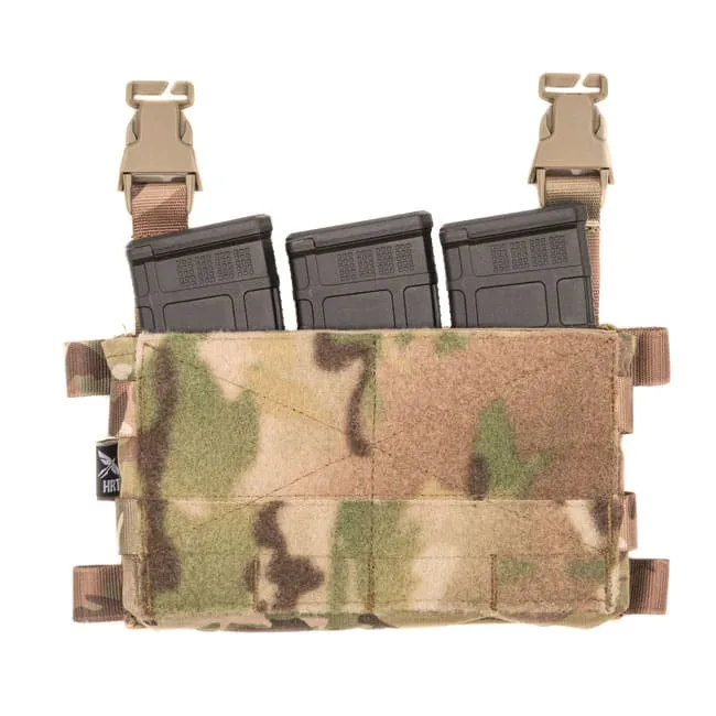 HRT Modulus Placard with 3 black mags in front pouch, features Modulus system and 2 tan buckle straps.