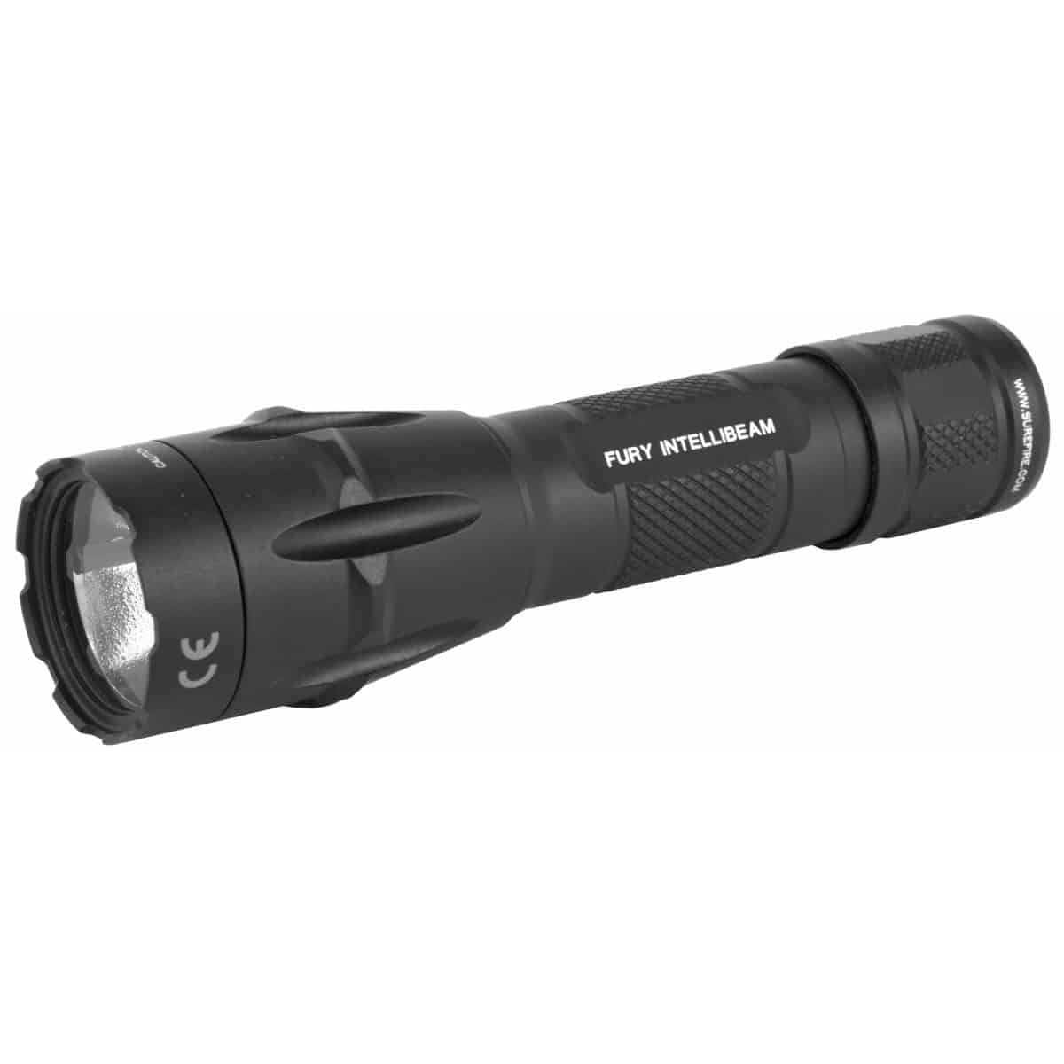 Surefire Fury Intellibeam: Rugged, textured grip, wide head. Black tactical flashlight delivers 1500 lumens for dependable performance in tough conditions.