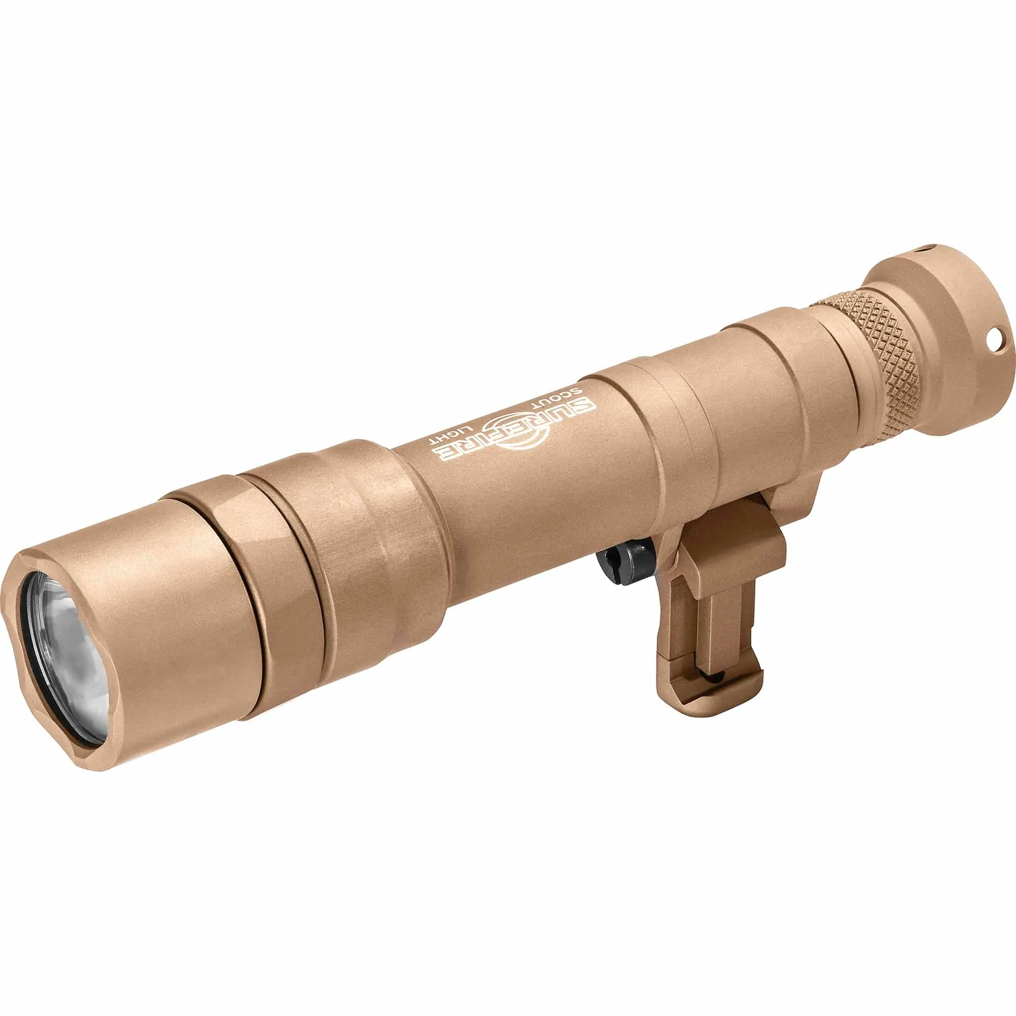 Surefire M640DF Scout Pro 1500Lm Tan: cylindrical body, mounting bracket, textured grip.