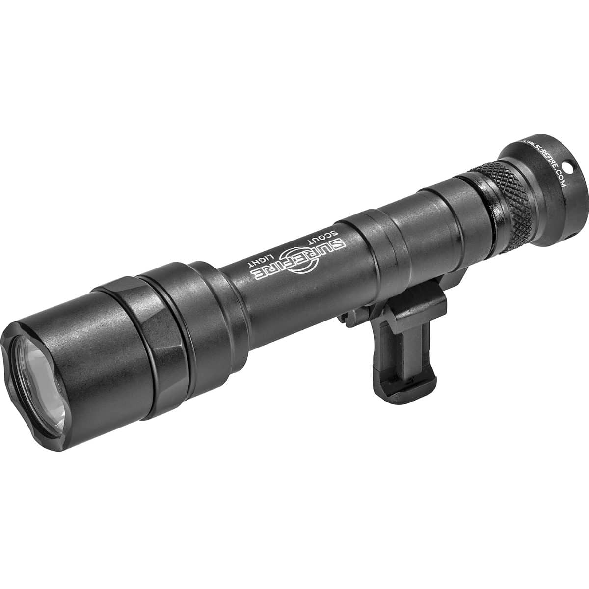 Surefire M640U Scout Pro 1000Lum BK: Black tactical flashlight with mounting bracket and textured grip.