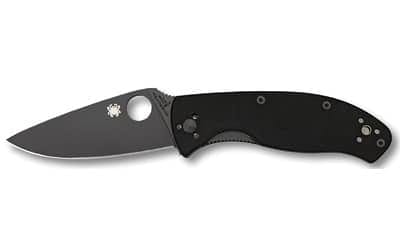 Spyderco Tenacious G-10 Plain Blk Spyderco Tenacious G-10 Plain Blk: Black G-10 handle, thumb hole in blade, small logo near base.