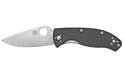 Spyderco Tenacious G-10 Plainedge Spyderco Tenacious G-10 Plainedge: Foldable knife with rugged black G-10 handle, silver blade, and thumb hole for rapid deployment.
