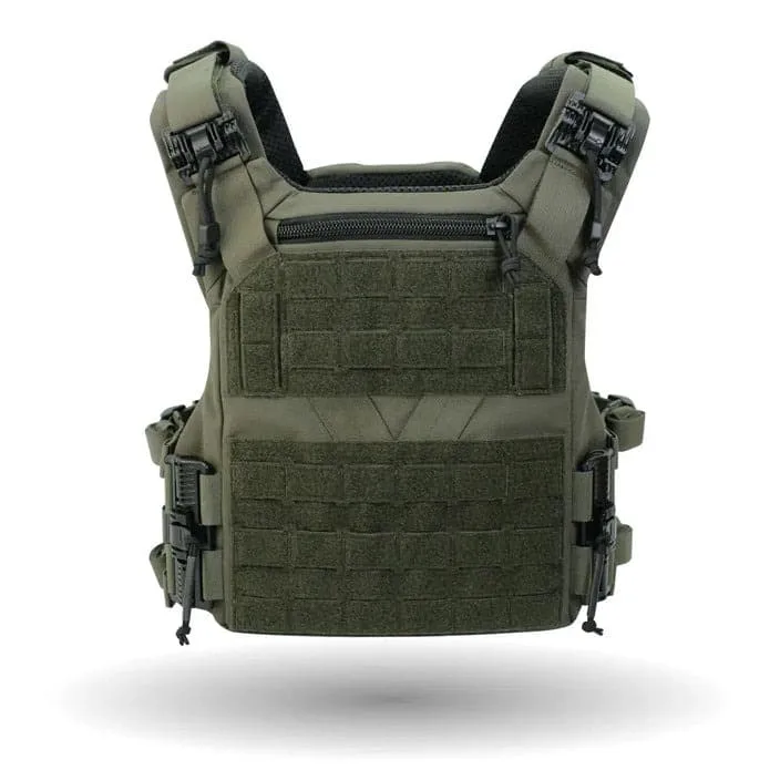 The Agilite K19 3.0 Plate Carrier is a green tactical vest with multiple compartments and adjustable straps, optimized for gear carriage and protection. It doubles as a high-performance plate carrier for enhanced safety.